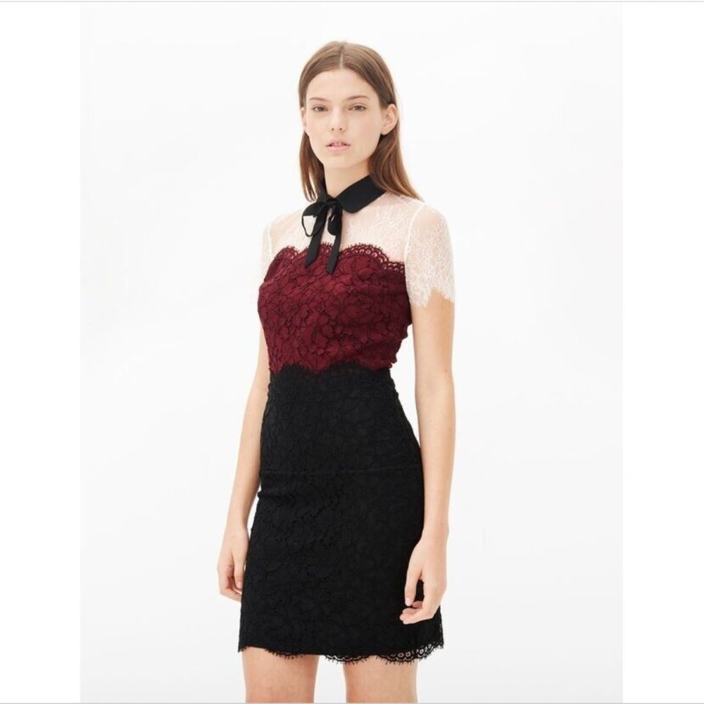 Sandro Tie neck two tone lace dress